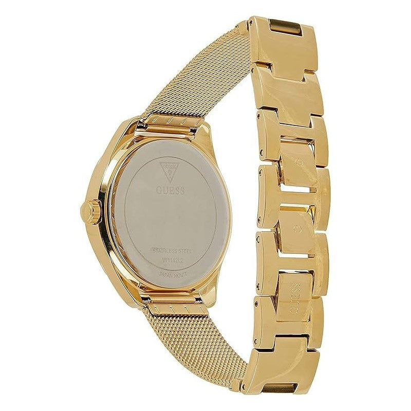  Shop Authentic Guess Tri Glitz Quartz Diamonds Gold Dial Gold Mesh Bracelet Watch For Women - W1142L2 - Luxxuri