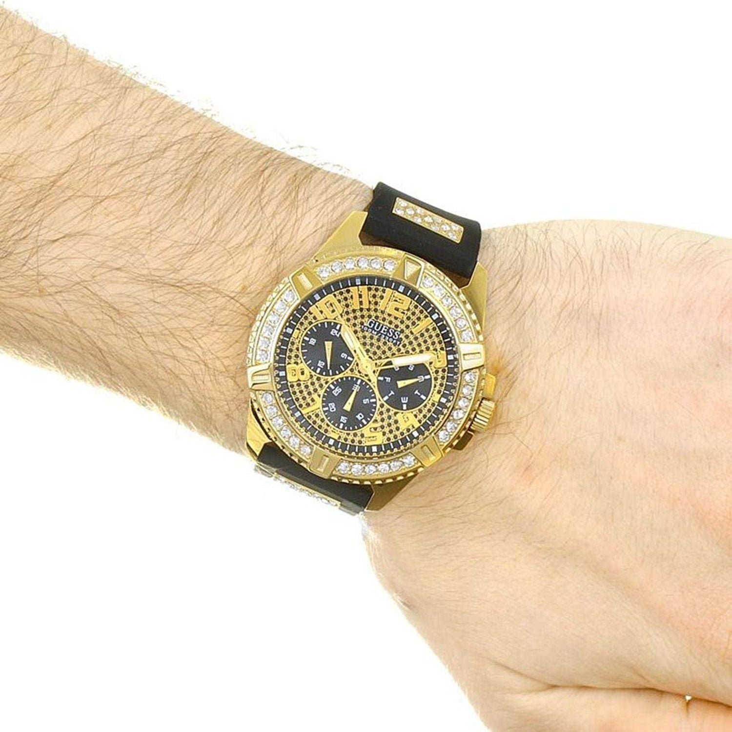  Shop Authentic Guess Frontier Crystals Black Dial Black Silicone Strap Watch For Men - W1132G1 - Luxxuri