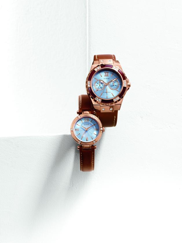  Shop Authentic Guess Park Avenue Blue Dial Brown Leather Strap Watch for Women - W0838L2 - Luxxuri