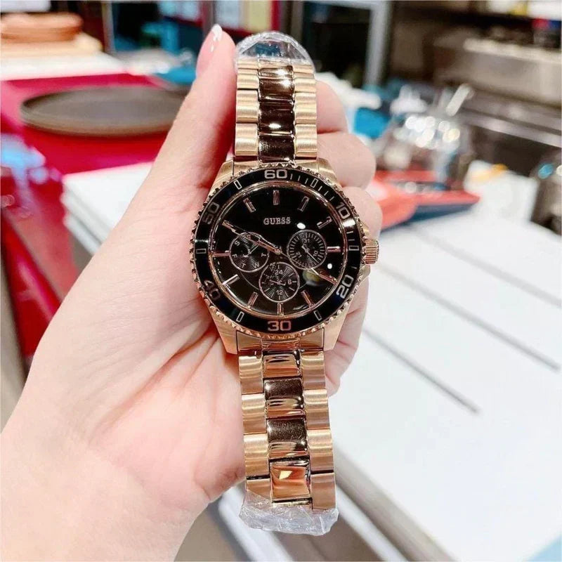  Shop Authentic Guess BFF Multifunction Black Dial Rose Gold Steel Strap Watch for Women - W0231L7 - Luxxuri