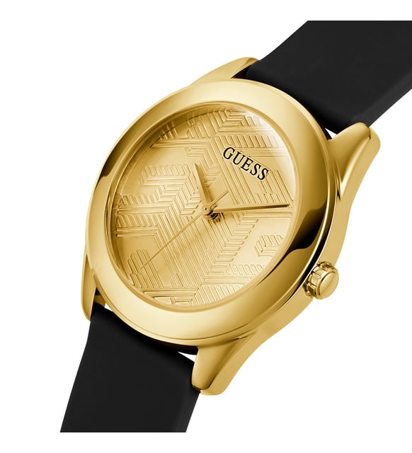  Shop Authentic Guess Cubed Analog Gold Dial Black Silicone Strap Watch For Women - GW0665L1 - Luxxuri