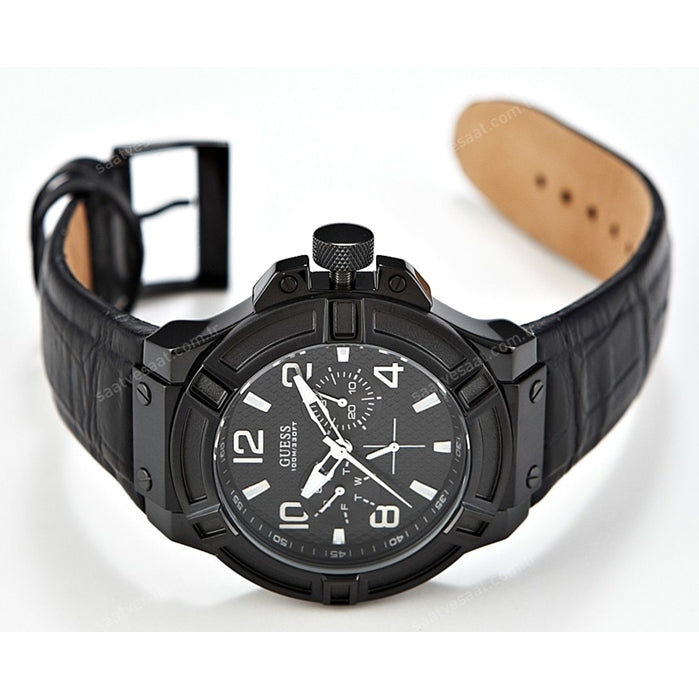  Shop Authentic Guess Rigor Analog Black Dial Black Leather Strap Watch For Men - W0040G1 - Luxxuri