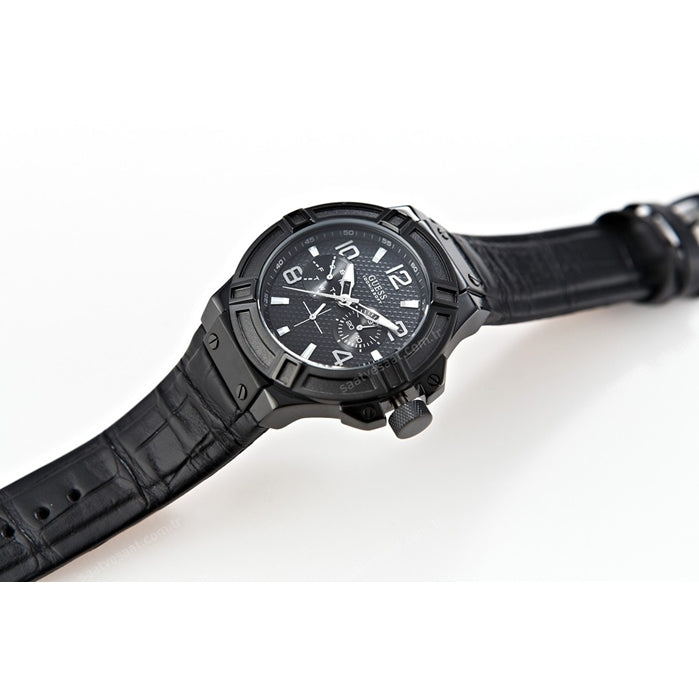  Shop Authentic Guess Rigor Analog Black Dial Black Leather Strap Watch For Men - W0040G1 - Luxxuri