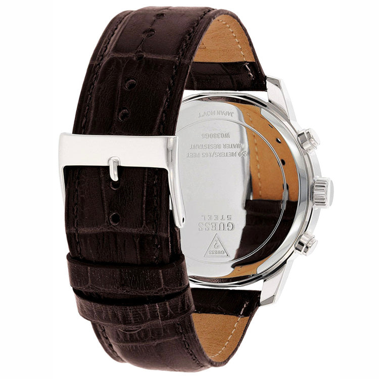  Shop Authentic Guess Horizon Chronograph Analog Blue Dial Brown Leather Strap Watch For Men - W0380G6 - Luxxuri