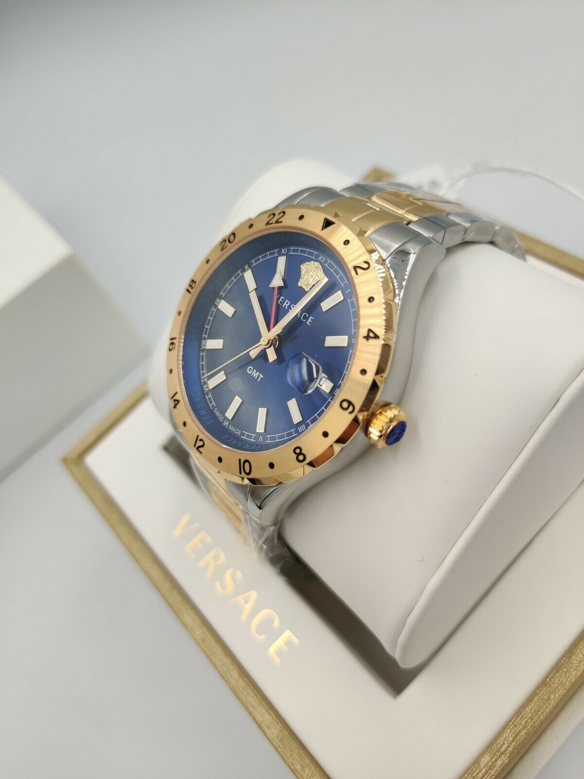  Shop Authentic Versace Hellenyium GMT Blue Dial Two Tone Steel Strap Watch for Men - V11060017 - Luxxuri