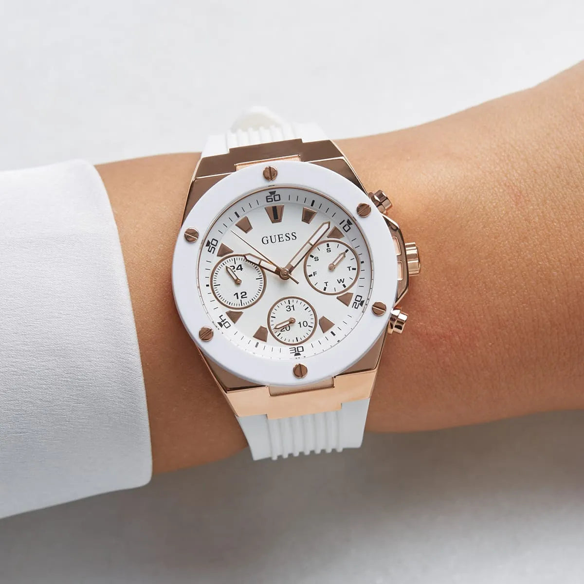  Shop Authentic Guess Athena White Dial White Rubber Strap Watch For Women - GW0030L3 - Luxxuri
