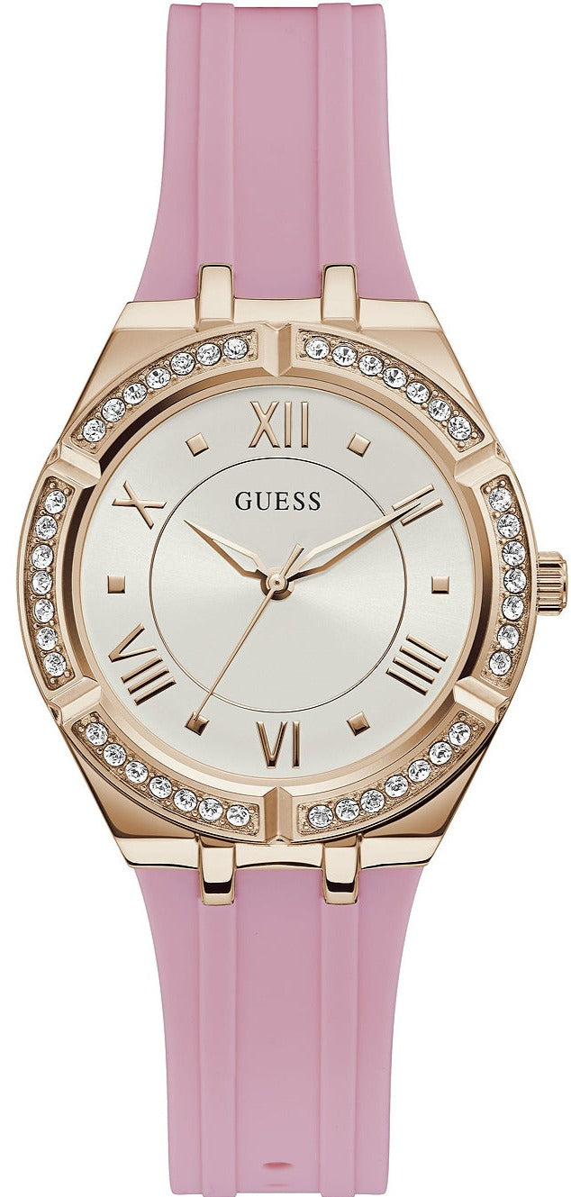  Shop Authentic Guess Cosmo Diamonds Silver Dial Pink Silicone Strap Watch for Women - GW0034L3 - Luxxuri