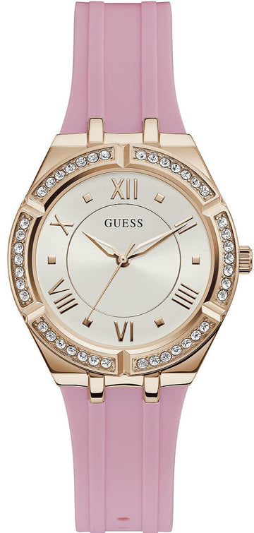  Shop Authentic Guess Cosmo Diamonds Silver Dial Pink Silicone Strap Watch for Women - GW0034L3 - Luxxuri