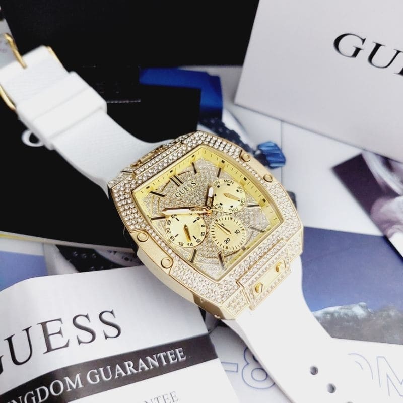  Shop Authentic Guess Phoenix Multifunction Quartz Gold Dial White Silicon Strap Watch For Men - GW0048G3 - Luxxuri