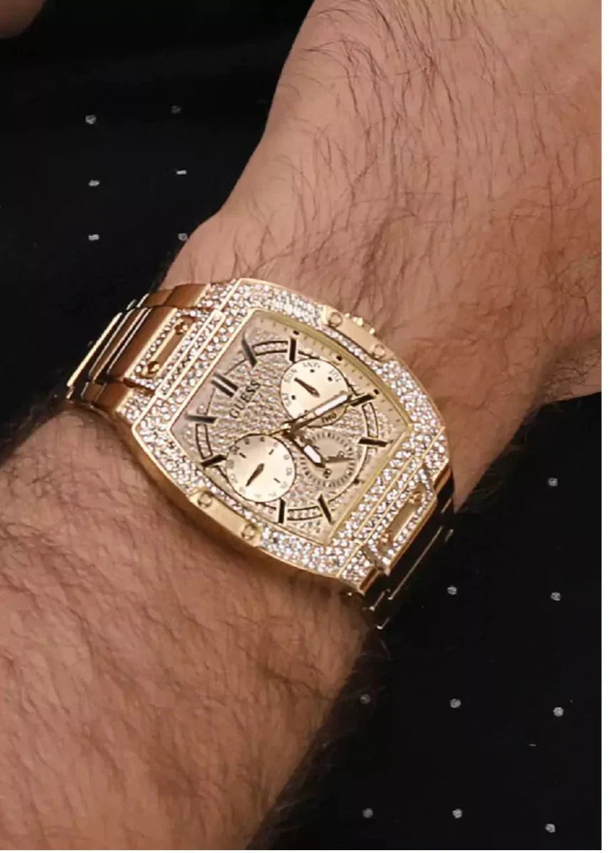  Shop Authentic Guess Phoenix Multifunction Crystals Gold Dial Gold Steel Strap Watch For Men - GW0094G2 - Luxxuri