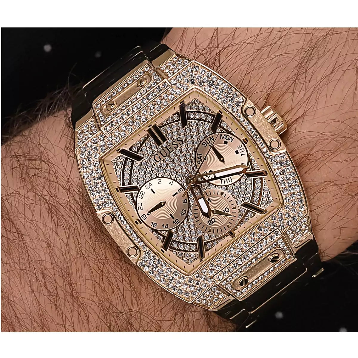  Shop Authentic Guess Phoenix Multifunction Crystals Gold Dial Gold Steel Strap Watch For Men - GW0094G2 - Luxxuri