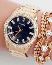  Shop Authentic Guess Sparkler Diamonds Black Dial Gold Steel Strap Watch for Women - GW0111L2 - Luxxuri
