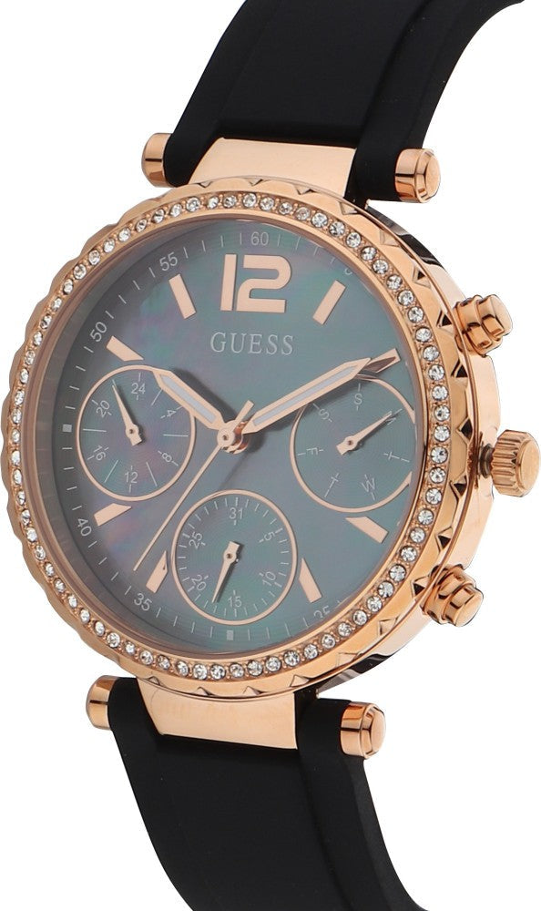  Shop Authentic Guess Solstice Diamonds Black Mother of Pearl Dial Black Rubber Strap Watch for Women - GW0113L2 - Luxxuri