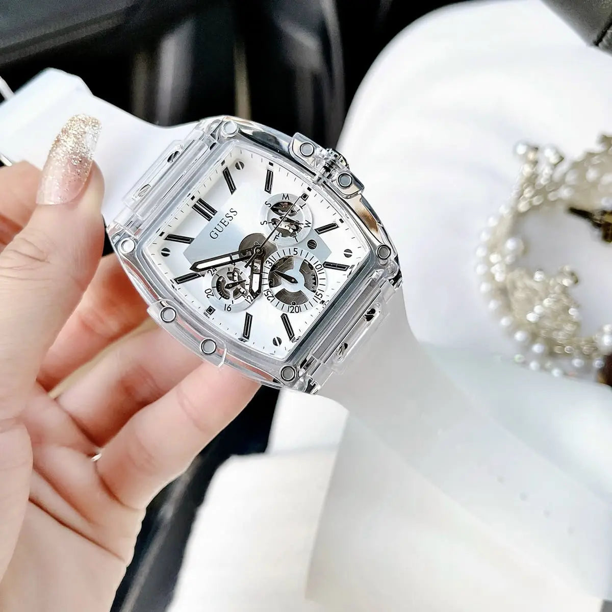  Shop Authentic Guess Phoenix Multi Function Silver Dial White Rubber Strap Watch for Men - GW0203G1 - Luxxuri