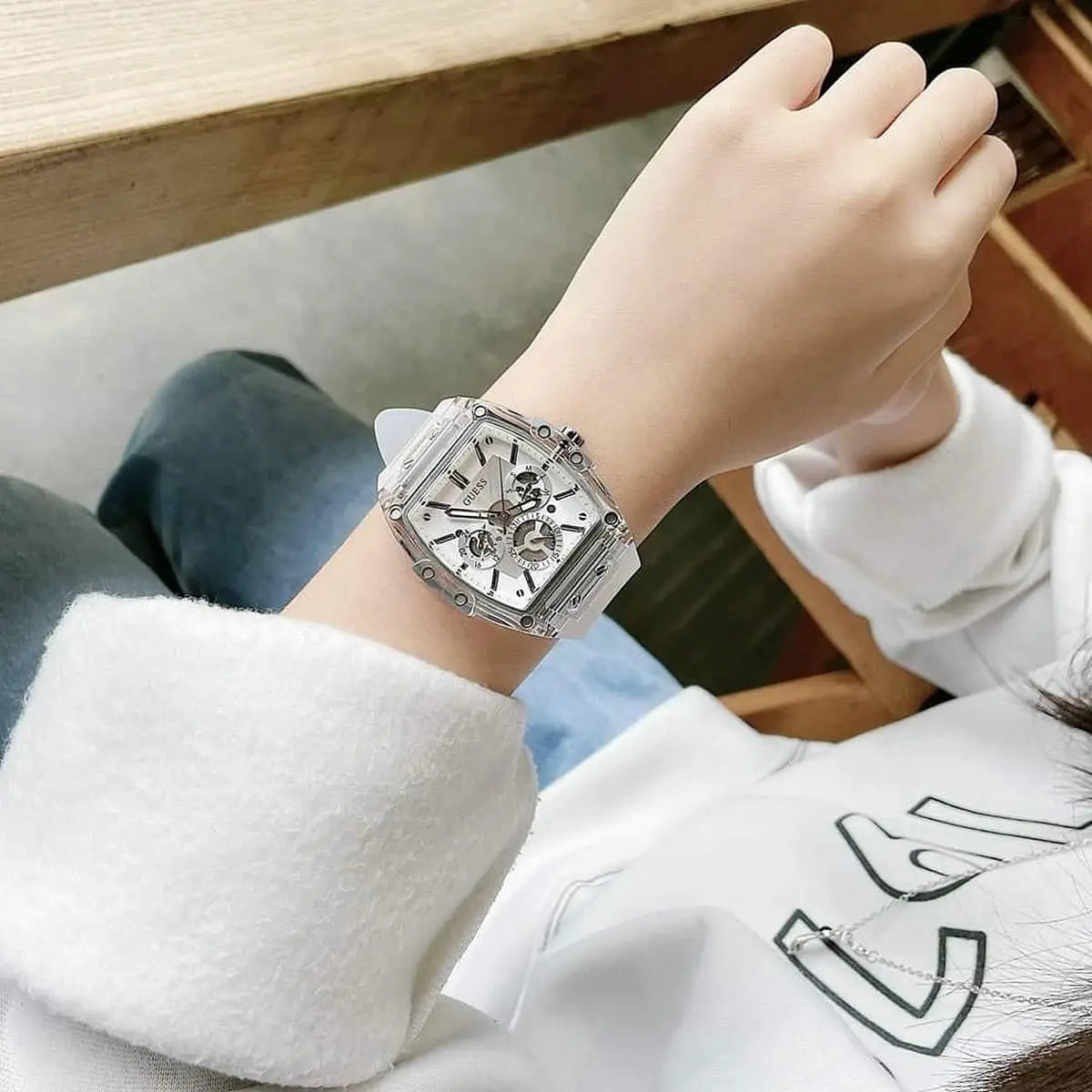  Shop Authentic Guess Phoenix Multi Function Silver Dial White Rubber Strap Watch for Men - GW0203G1 - Luxxuri