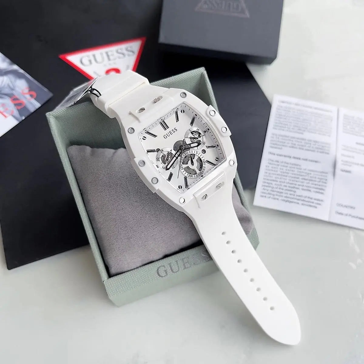  Shop Authentic Guess Phoenix Multifunction White Dial White Rubber Strap Watch for Men - GW0203G2 - Luxxuri