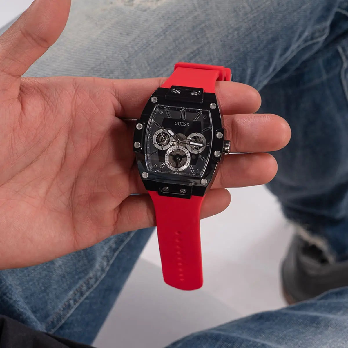  Shop Authentic Guess Phoenix Multifunction Black Dial Red Rubber Strap Watch for Men - GW0203G4 - Luxxuri