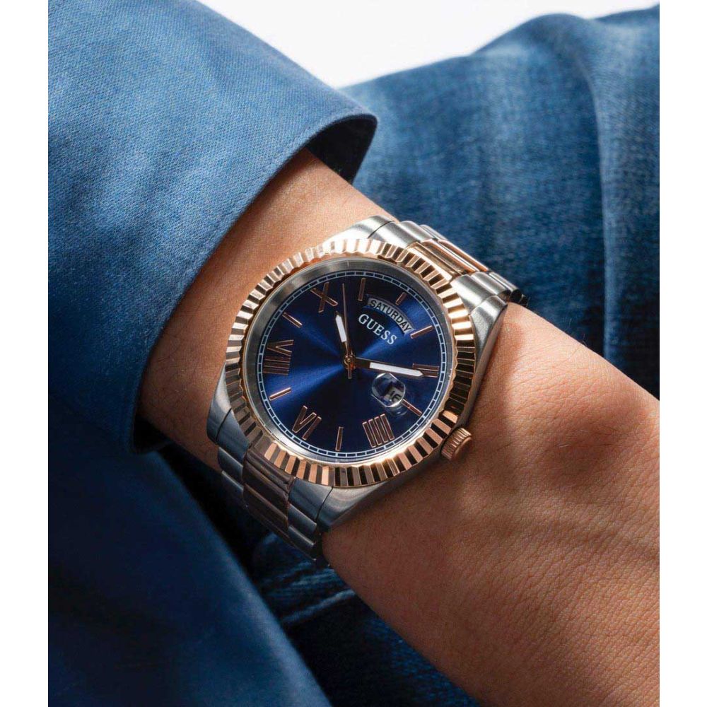  Shop Authentic Guess Quartz Blue Dial Two Tone Steel Strap Watch For Men - GW0265G12 - Luxxuri