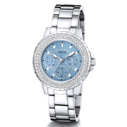  Shop Authentic Guess Crown Jewel Diamonds Blue Dial Silver Steel Strap Watch for Women - GW0410L1 - Luxxuri