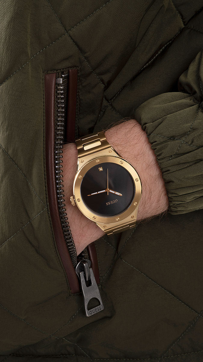  Shop Authentic Guess Scope Quartz Black Dial Gold Steel Strap Watch for Men - GW0427G2 - Luxxuri