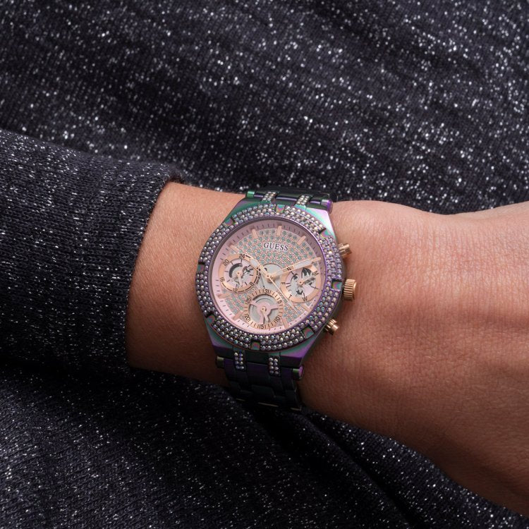  Shop Authentic Guess Heiress Multifunction Diamonds Purple Dial Purple Steel Strap Watch for Women - GW0440L3 - Luxxuri