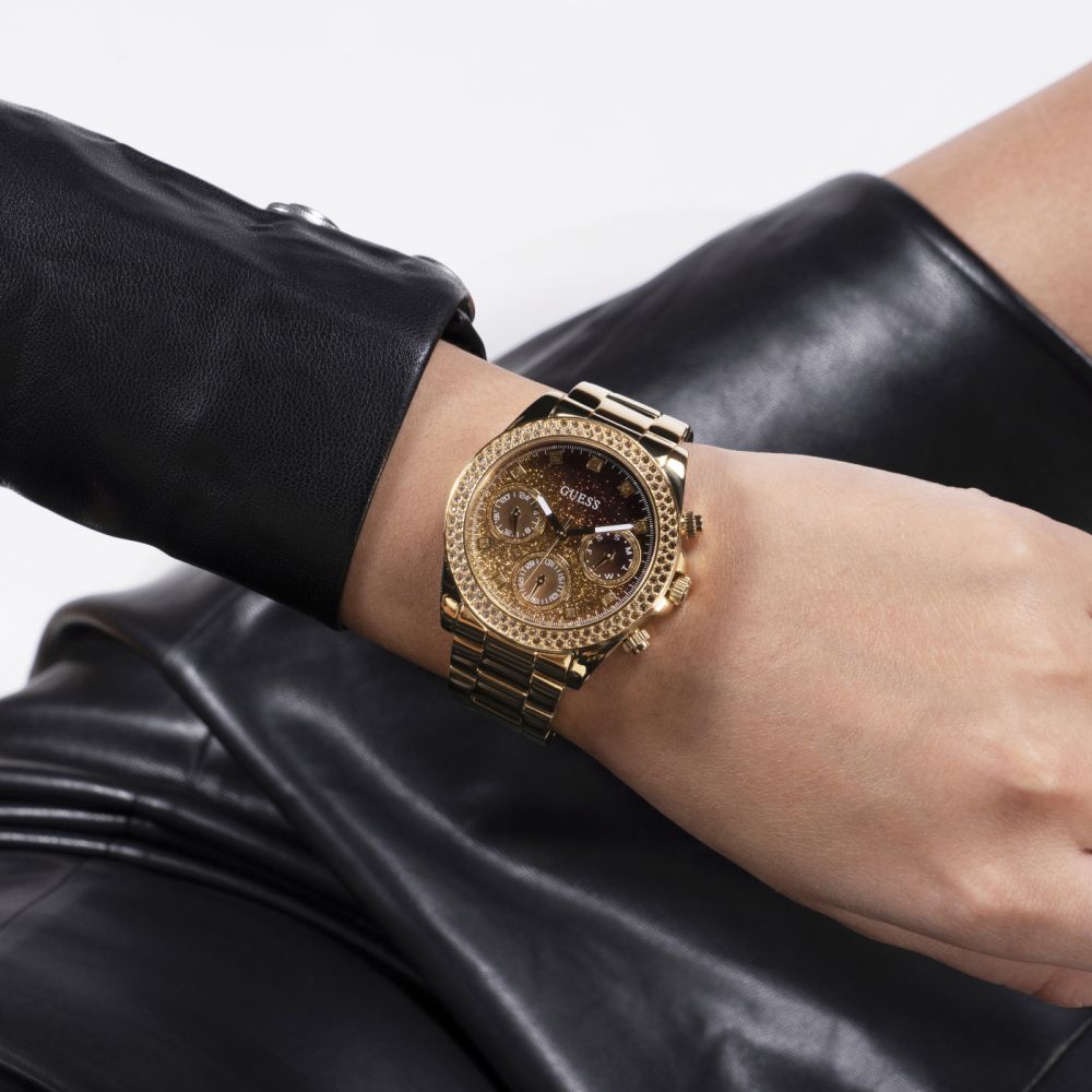  Shop Authentic Guess Sol Chronograph Gold Dial Gold Steel Strap Watch For Women - GW0483L2 - Luxxuri
