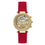  Shop Authentic Guess Solstice Diamonds Gold Dial Red Rubber Strap Watch for Women - GW0484L1 - Luxxuri