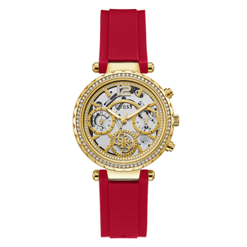  Shop Authentic Guess Solstice Diamonds Gold Dial Red Rubber Strap Watch for Women - GW0484L1 - Luxxuri