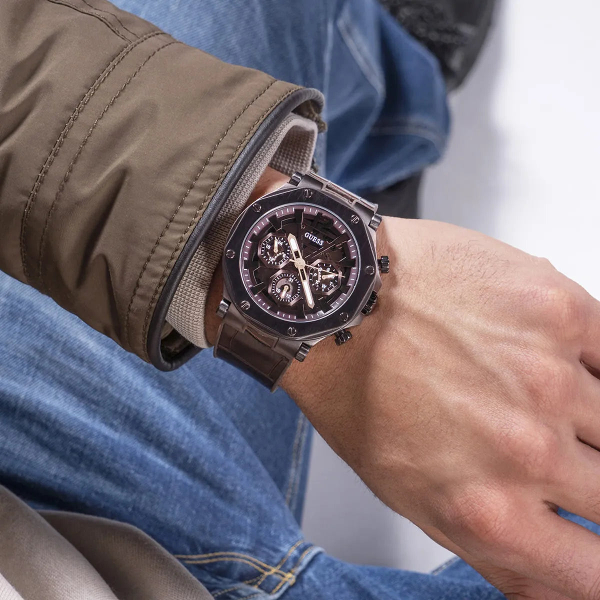  Shop Authentic Guess Edge Chronograph Brown Dial Brown Leather Strap Watch For Men - GW0492G2 - Luxxuri