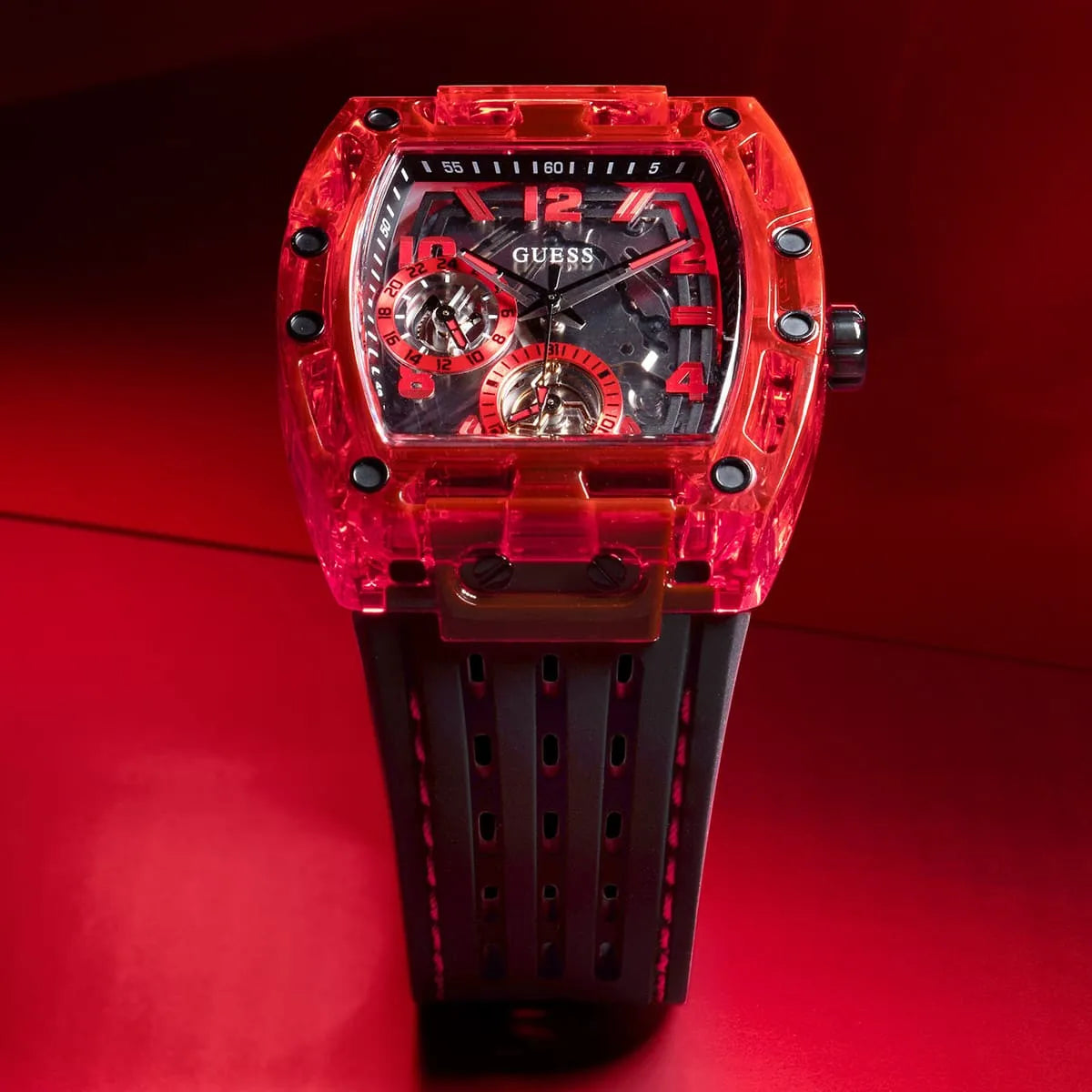  Shop Authentic Guess Phoenix Multifunction Analog Red Dial Black Silicone Strap Watch For Men - GW0499G4 - Luxxuri