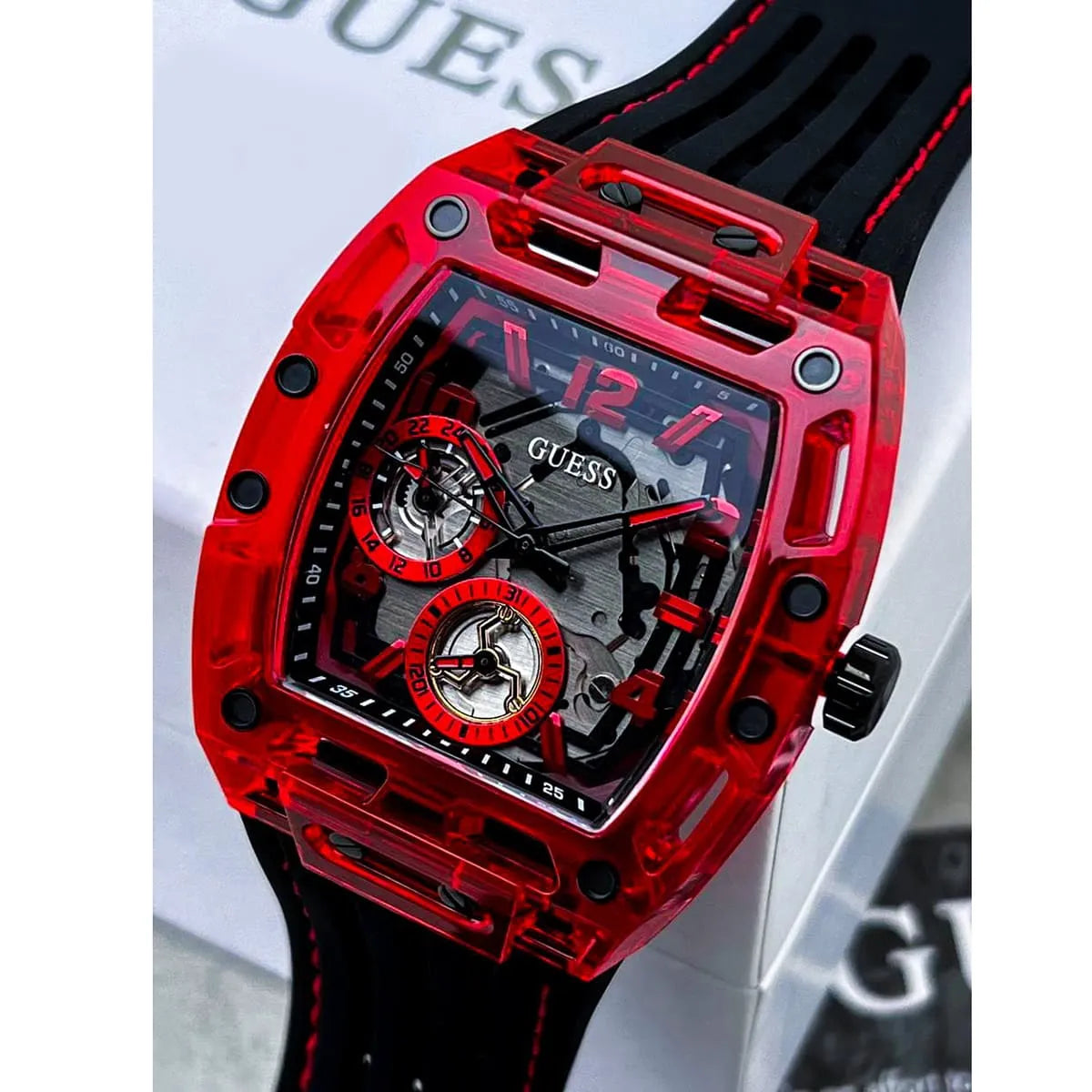  Shop Authentic Guess Phoenix Multifunction Analog Red Dial Black Silicone Strap Watch For Men - GW0499G4 - Luxxuri