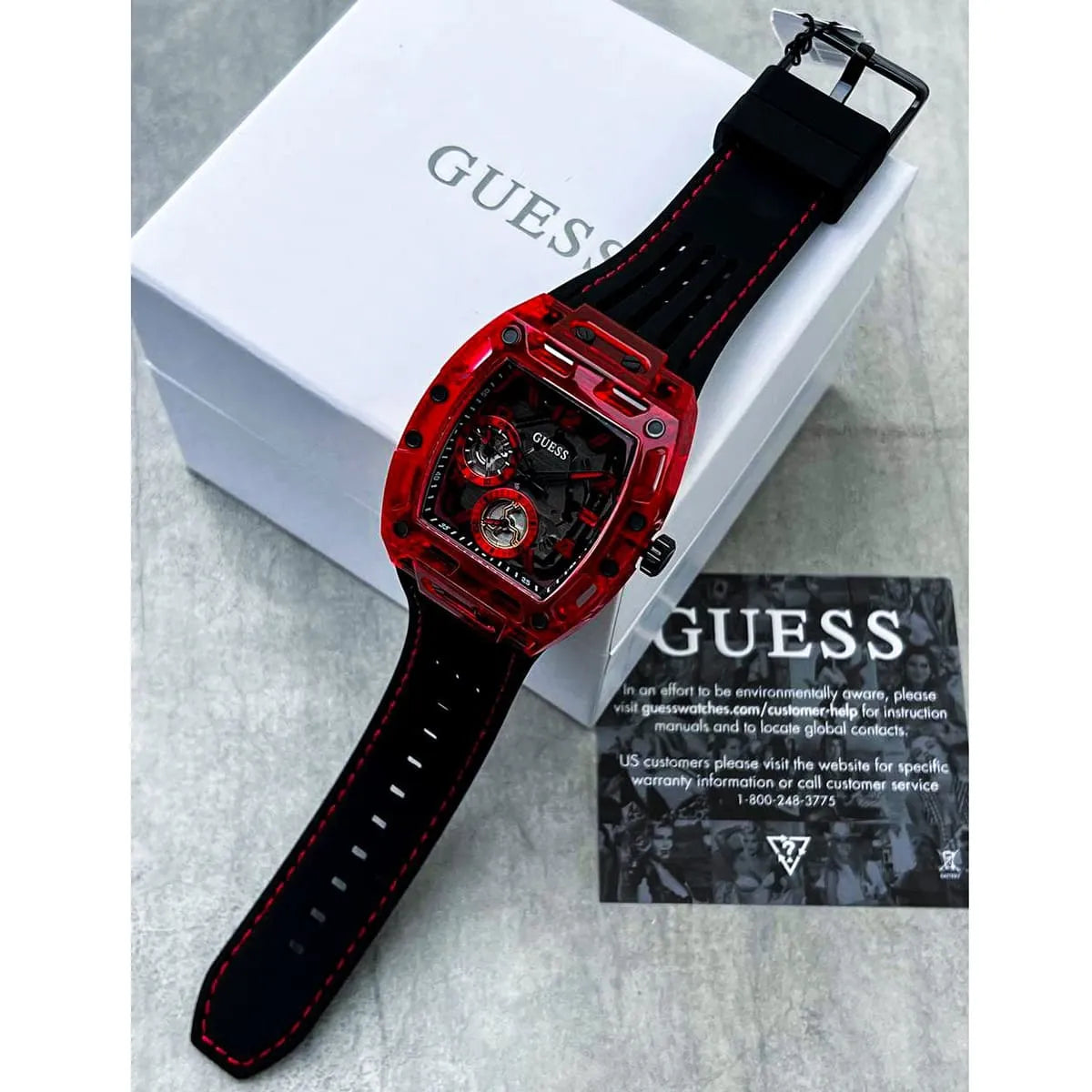  Shop Authentic Guess Phoenix Multifunction Analog Red Dial Black Silicone Strap Watch For Men - GW0499G4 - Luxxuri