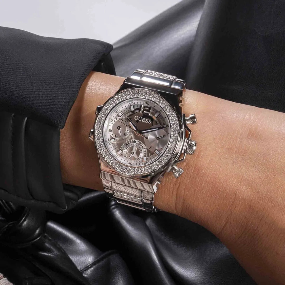  Shop Authentic Guess Fusion Chronograph Crystals Silver Dial Silver Steel Strap Watch For Women - GW0552L1 - Luxxuri