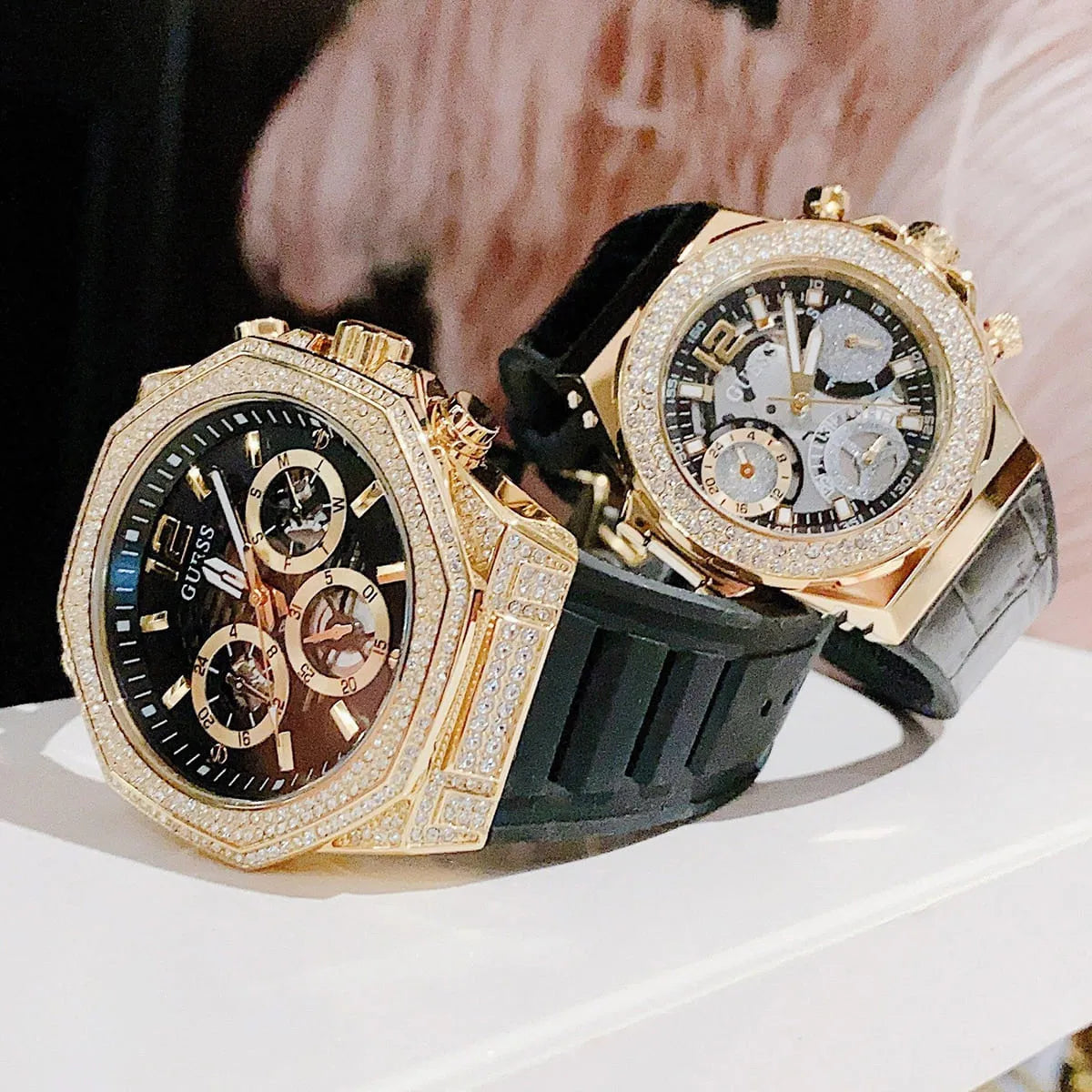  Shop Authentic Guess Fusion Chronograph Black Dial Black Leather Strap Watch For Women - GW0553L4 - Luxxuri