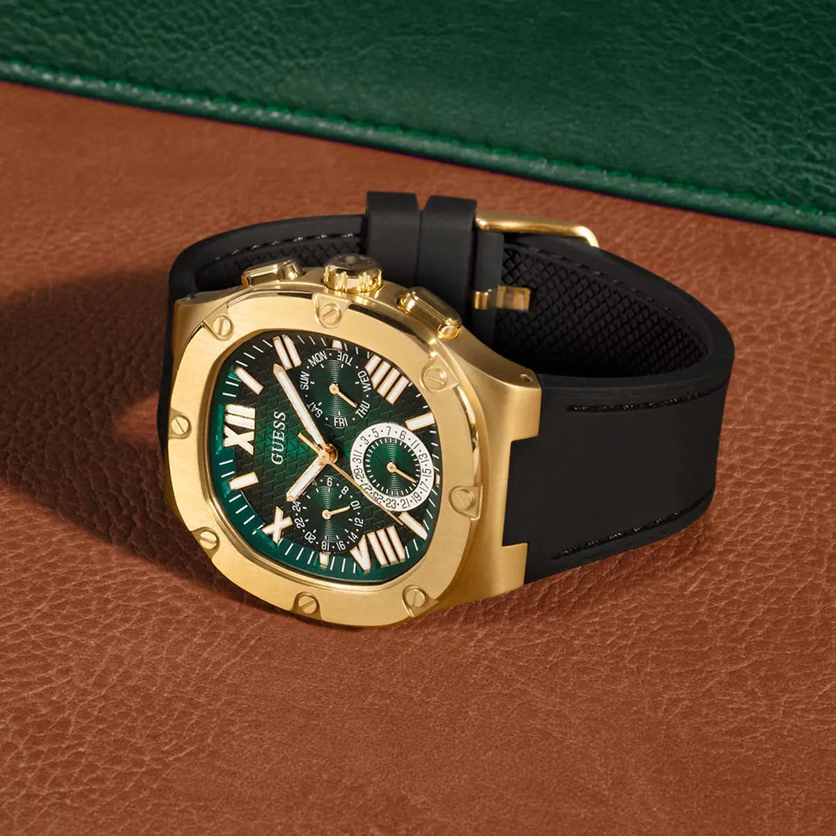 Shop Authentic Guess Headliner Multifunction Green Dial Black Silicone Strap Watch For Men - GW0571G3 - Luxxuri