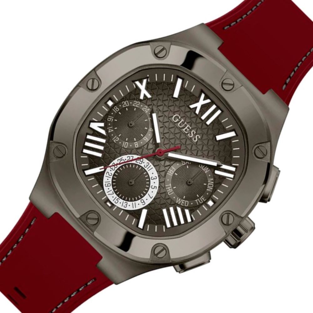  Shop Authentic Guess Headline Multifunction Grey Dial Burgundy Silicone Strap Watch For Men - GW0571G4 - Luxxuri