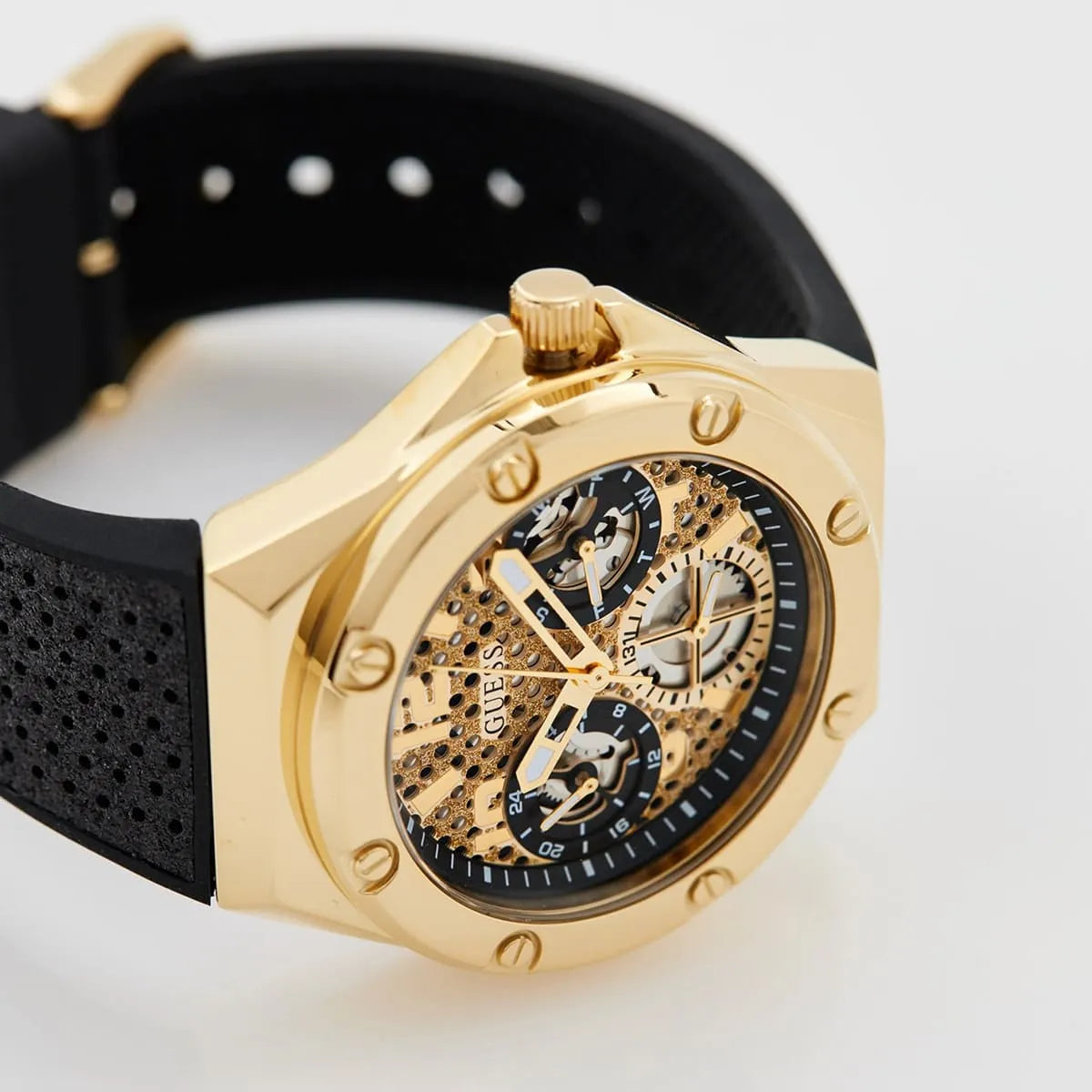  Shop Authentic Guess Asteria Multifunction Gold Dial Black Rubber Strap Watch For Women - GW0620L2 - Luxxuri