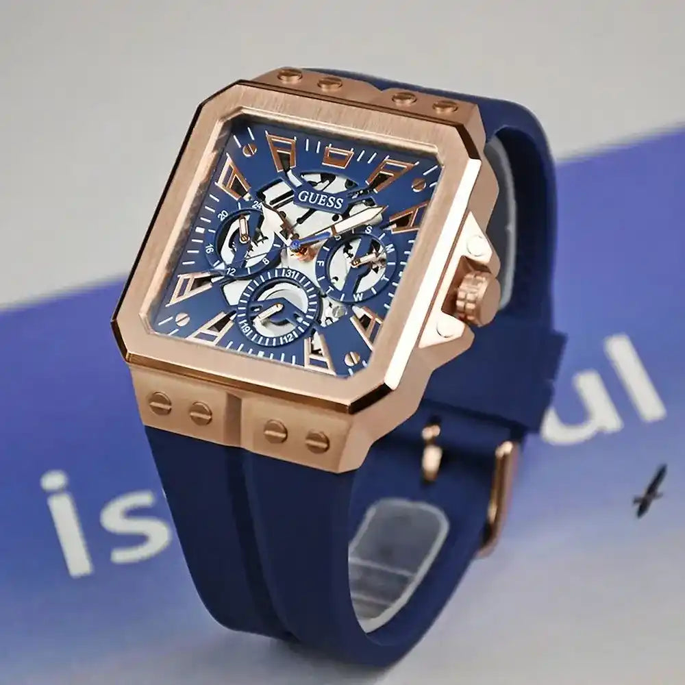  Shop Authentic Guess Leo Chronograph Blue Dial Blue Silicone Strap Watch For Men - GW0637G3 - Luxxuri