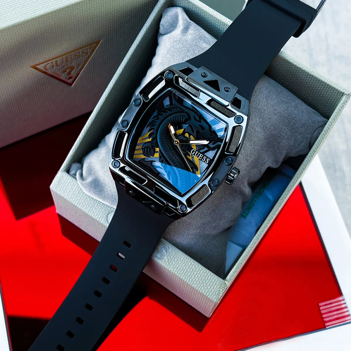  Shop Authentic Guess Legend Analog Black Dial Black Rubber Strap Watch For Men - GW0648G1 - Luxxuri