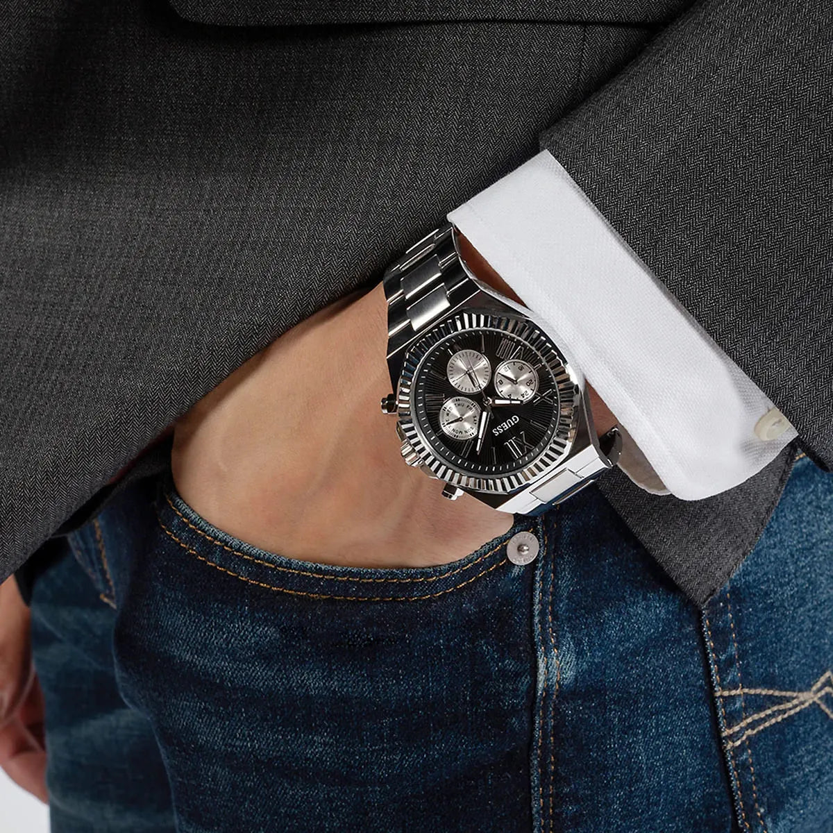  Shop Authentic Guess Equity Analog Black Dial Silver Steel Strap Watch For Men - GW0703G1 - Luxxuri
