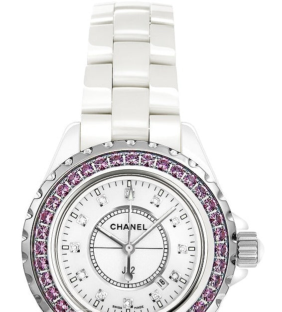  Shop Authentic Chanel J12 Sapphire Bezel Ceramic White Dial White Steel Strap Watch for Women - J12 H2010 - Luxxuri