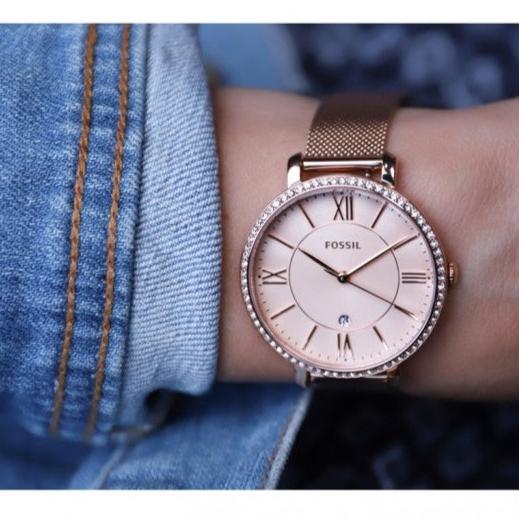  Shop Authentic Fossil Jacqueline Quartz Rose Gold Dial Rose Gold Mesh Strap Watch for Women - ES4628 - Luxxuri