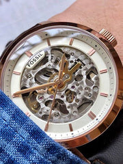  Shop Authentic Fossil Townsman Automatic Skeleton White Dial Brown Leather Strap Watch for Men - ME3078 - Luxxuri