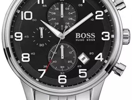  Shop Authentic Hugo Boss Aeroliner Chronograph Quartz Black Dial Silver Steel Strap Watch For Men - HB1512446 - Luxxuri