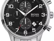  Shop Authentic Hugo Boss Aeroliner Chronograph Quartz Black Dial Silver Steel Strap Watch For Men - HB1512446 - Luxxuri
