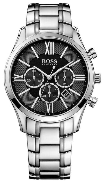  Shop Authentic Hugo Boss Ambassador Chronograph Black Dial Silver Steel Strap Watch For Men - HB1513196 - Luxxuri