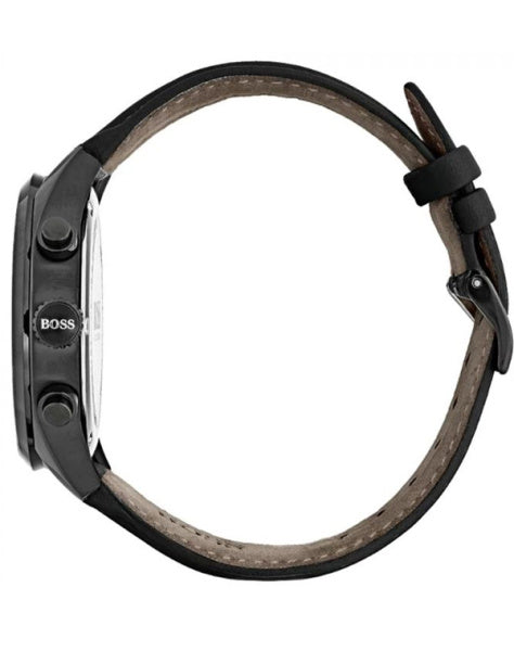  Shop Authentic Hugo Boss Grand Prix Black Dial Black Leather Strap Watch for Men - 1513474 - Luxxuri