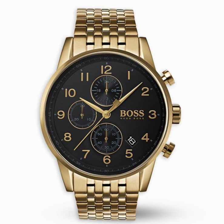  Shop Authentic Hugo Boss Navigator Black Dial Gold Steel Strap Watch for Men - 1513531 - Luxxuri