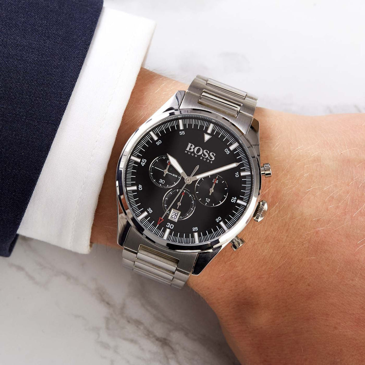  Shop Authentic Hugo Boss Pioneer Black Dial Silver Steel Strap Watch for Men - 1513712 - Luxxuri
