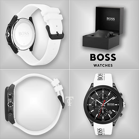  Shop Authentic Hugo Boss Velocity Black Dial White Rubber Strap Watch for Men - 1513718 - Luxxuri